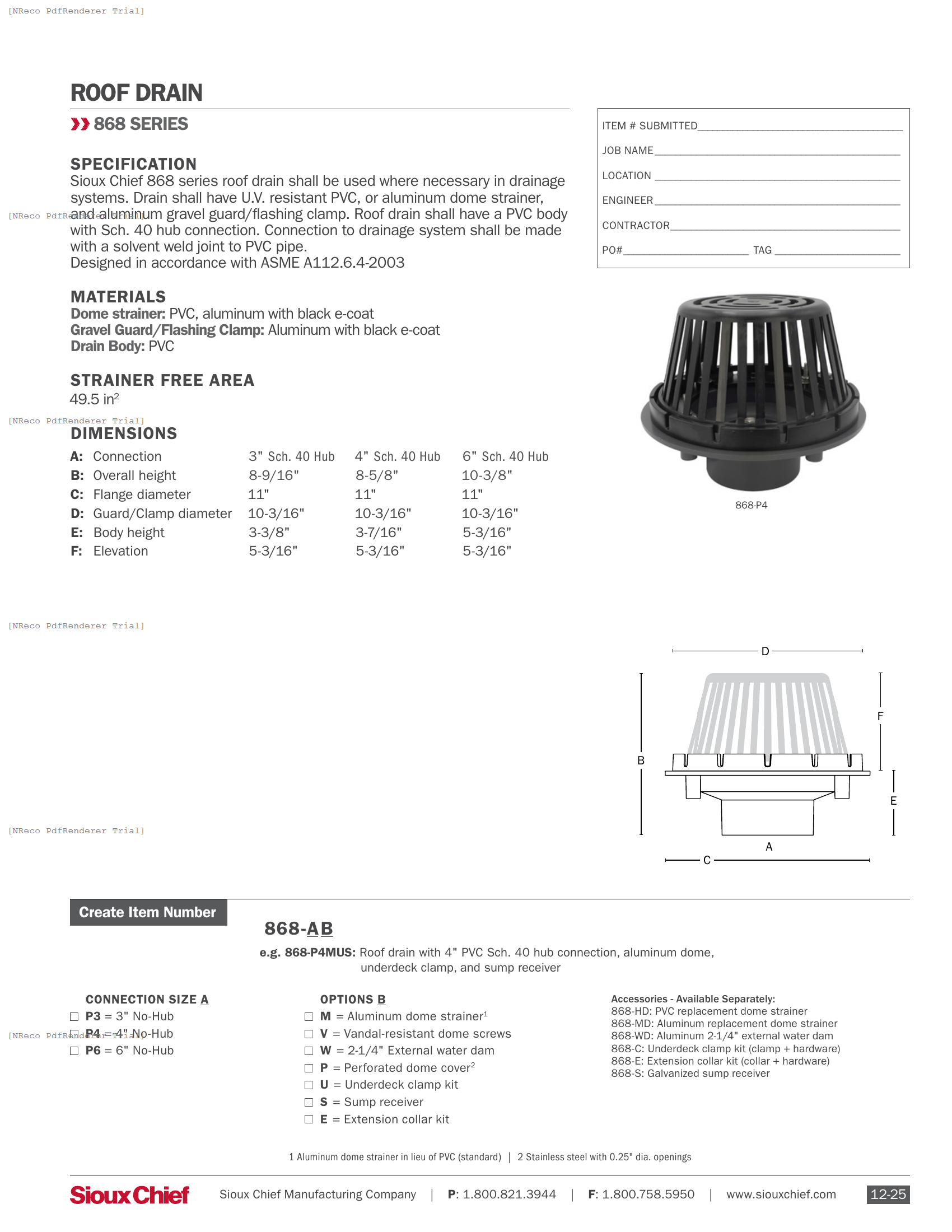 868-P SERIES - ROOF DRAIN - SPEC SHEET.PDF Specification Document
